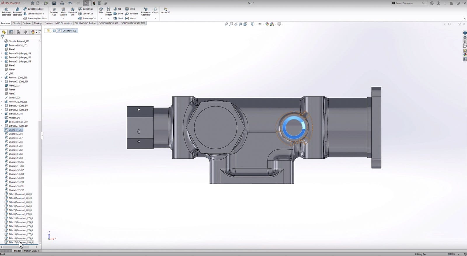 Modelo transferido do Geomagic Design X para o CAD com a árvore de recursos preservada